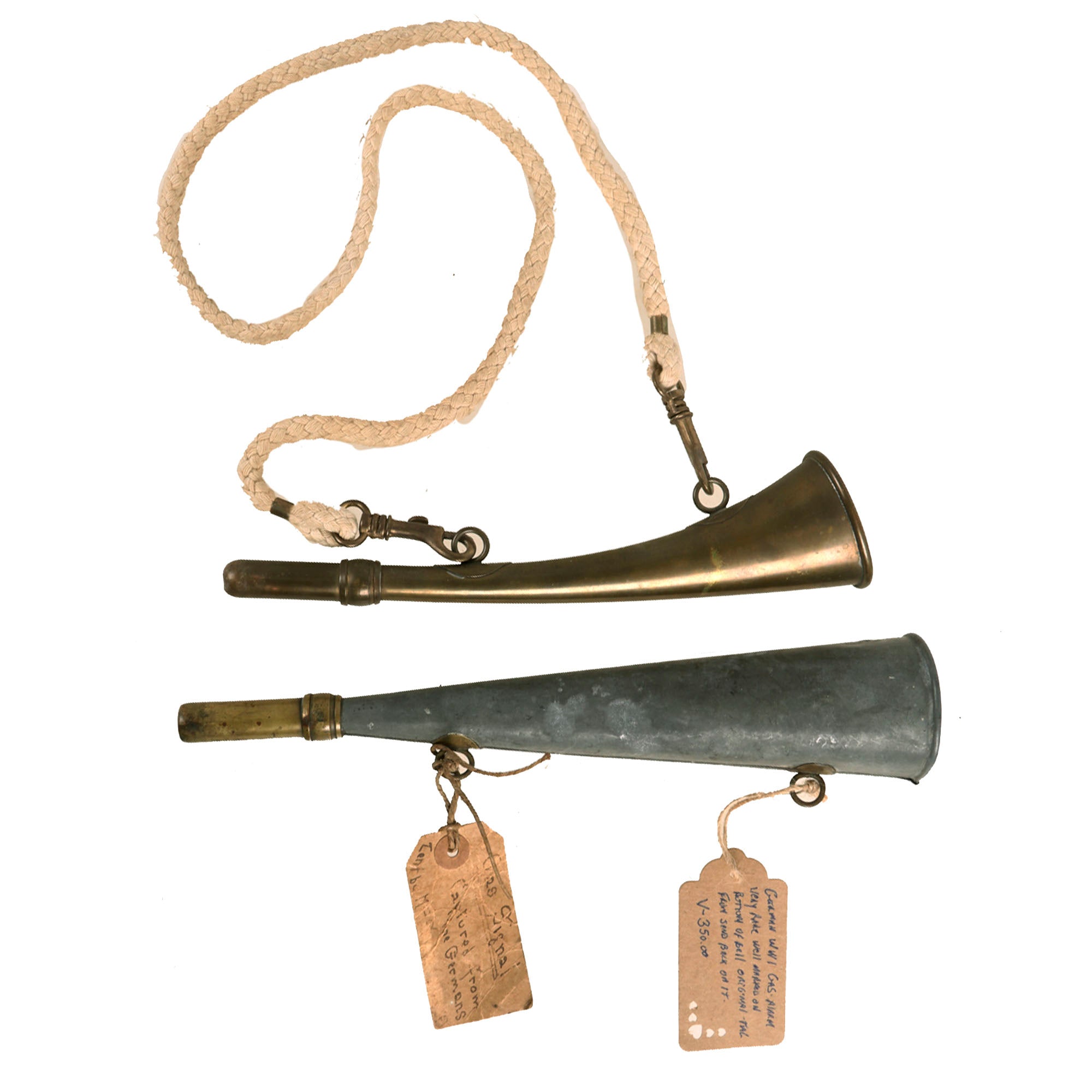 Original Imperial German WWI Pair of Gas Signal Alarm Horns with