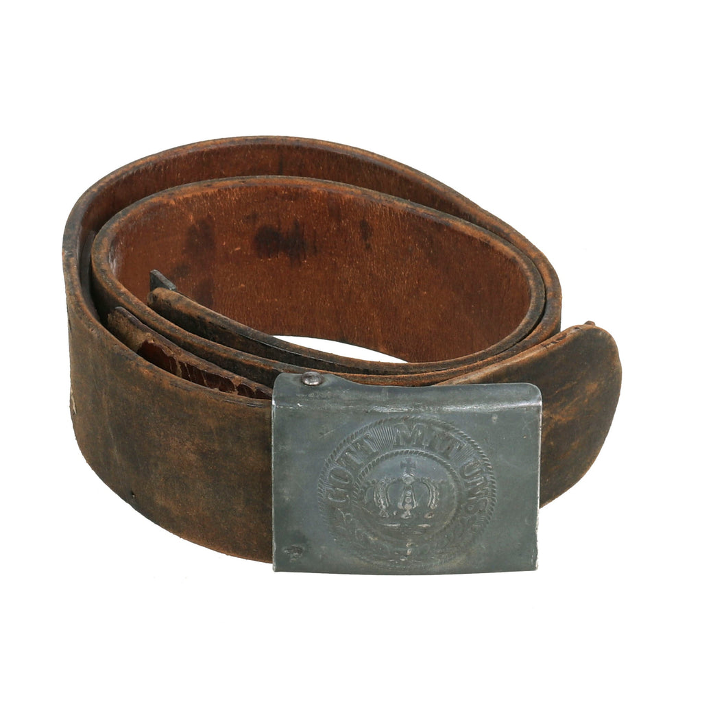 Original Imperial German WWI M1915 Leather Belt with EM/NCO Prussian Steel Buckle - Dated 1916 Original Items