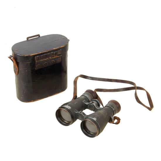 Original Imperial German WWI Frenglas 08 Binoculars by Emil Busch A.G. with Extremely Rare Ersatz Wood Carrying Case Original Items