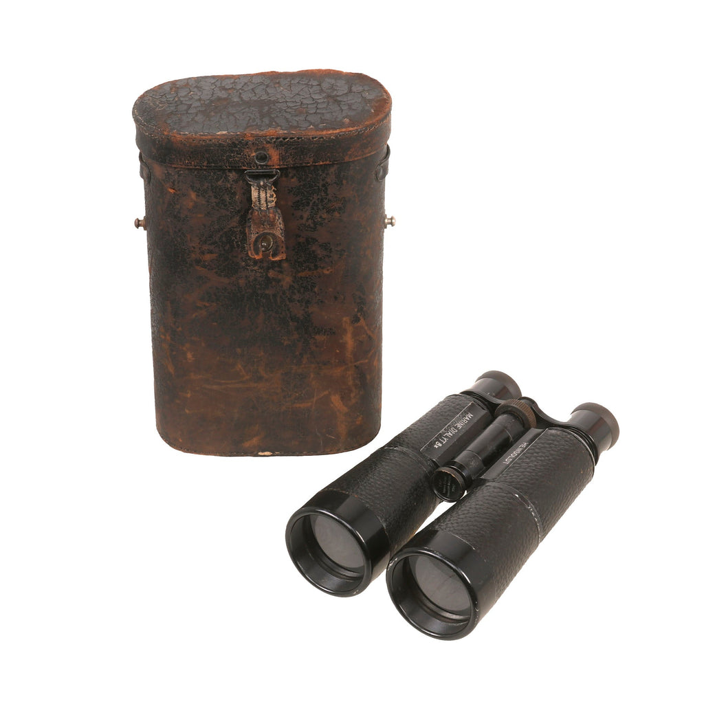 Original German WWI Era Hensoldt 8x Marine Dialyt Binoculars in Leather Case Original Items