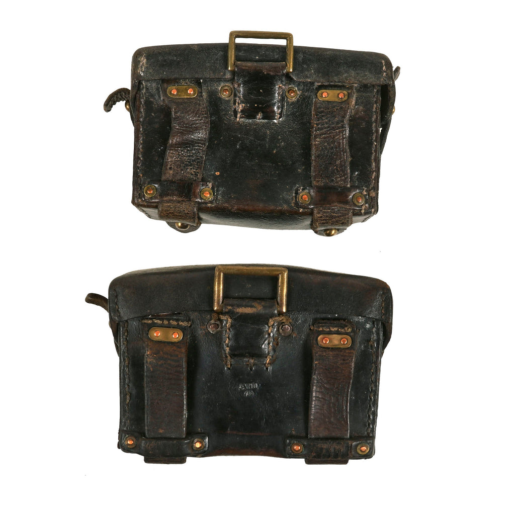 Original Imperial German Pre-WWI Pair of Gewehr 1888 Commission Rifle Ammunition Pouches with Unit Markings - Dated 1898 & 1906 Original Items