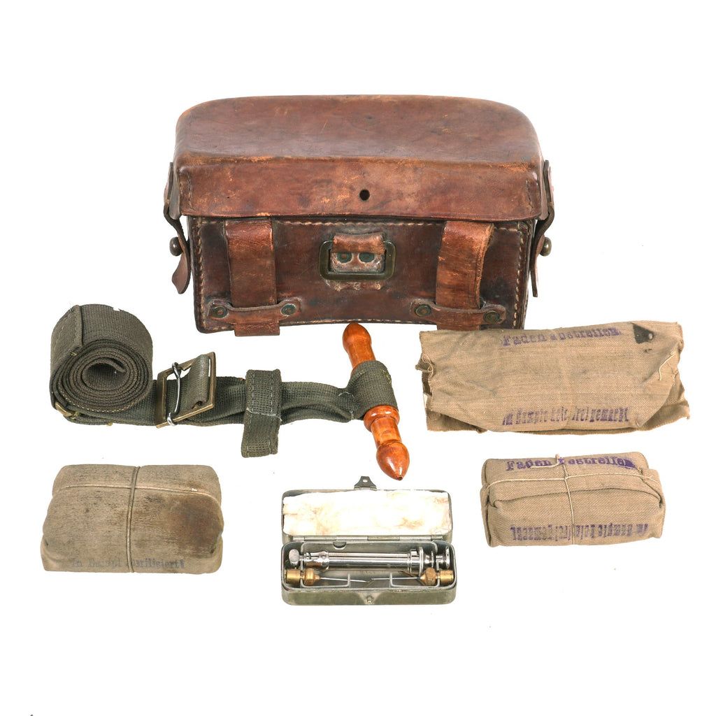 Original Imperial German WWI Medical Orderly’s Pouch with Contents - Tourniquet, Bandages, & Syringe Original Items