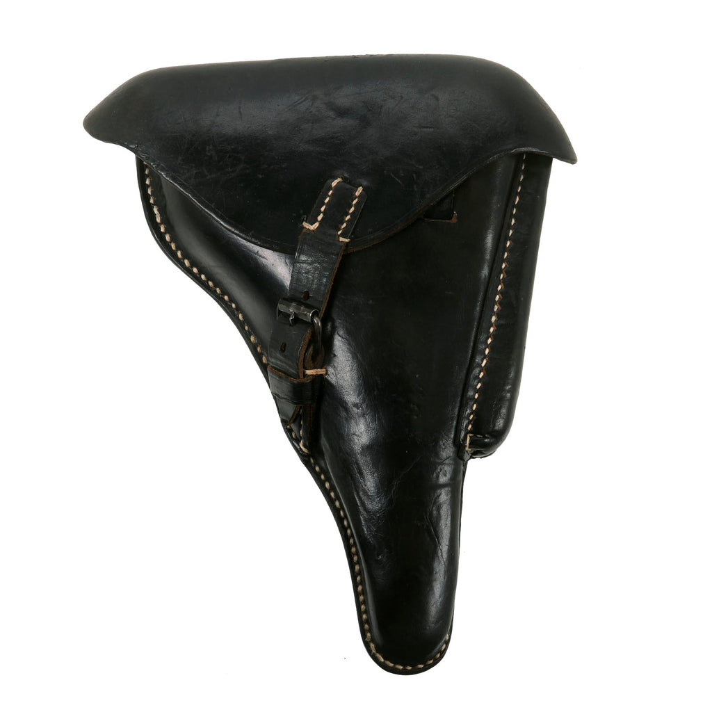 Original German WWII P.08 Luger Pistol Black Leather Hardshell Holster by Hans Römer - dated 1941 Original Items
