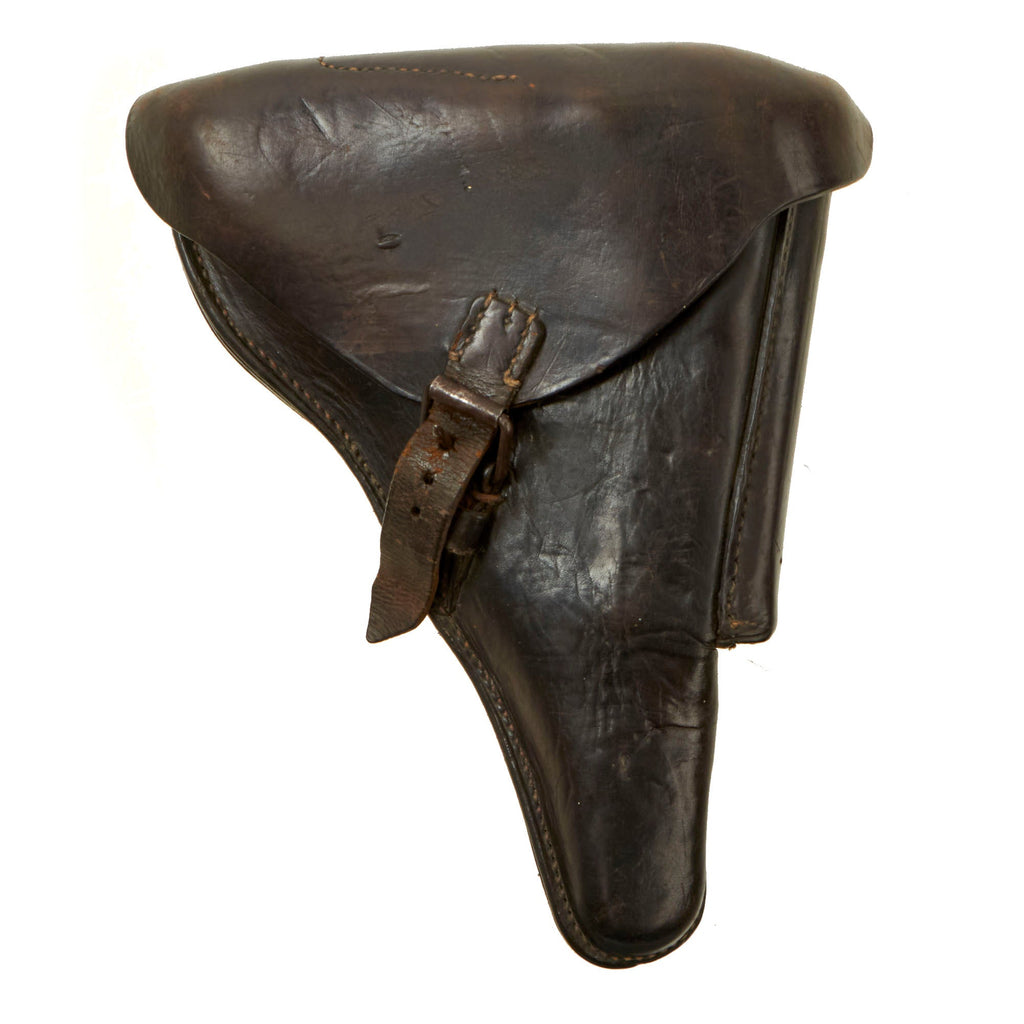 Original German WWI P08 Luger Black Leather Holster by Ludwig Matthias of Frankfurt with Depot Mark - Dated 1916 Original Items