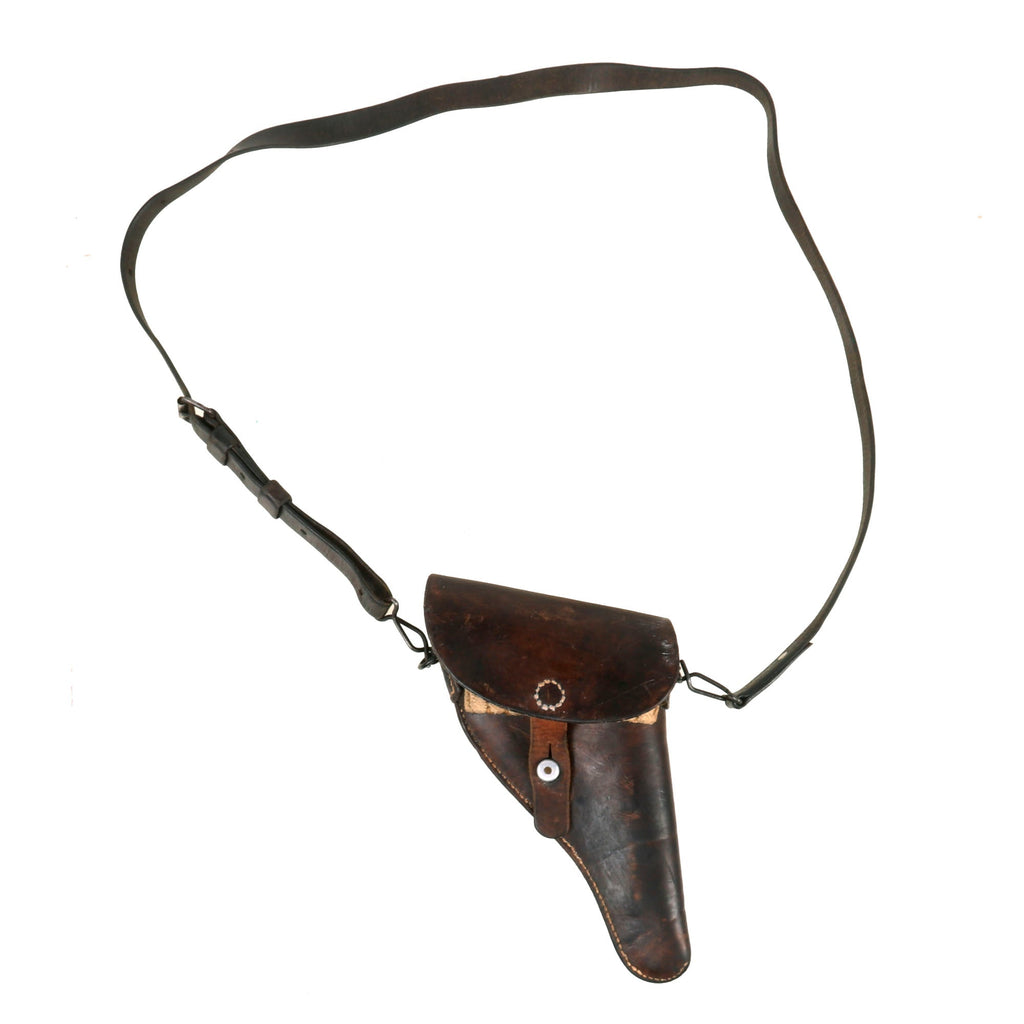 Original Switzerland Pre-WWII Era Swiss Customs Brown Leather Holster With Shoulder Strap For The Model 1882/29 Ordnance Revolver Original Items