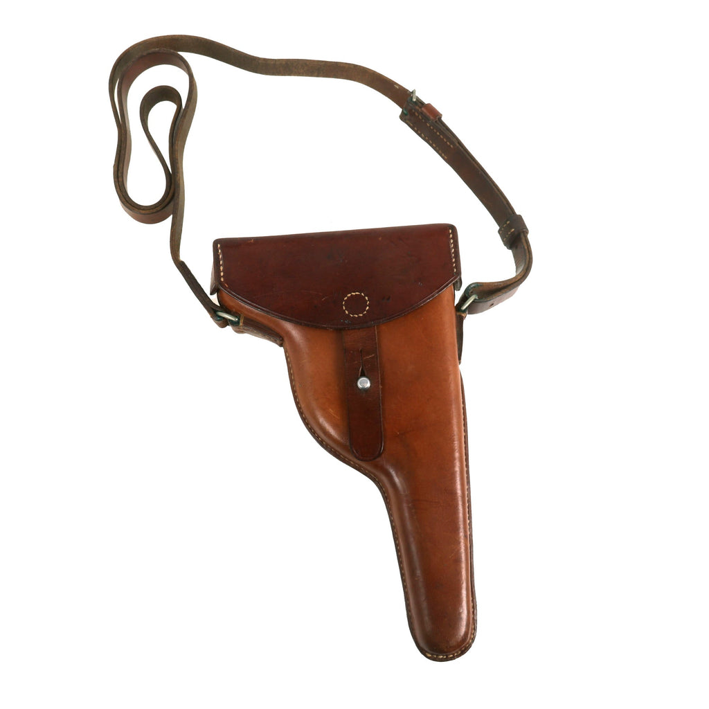 Original Swiss WWII Luger Pistol Holster Made from Altered 1882 Revolver Holster by Fr. Studer Grafenried with Shoulder Strap - Dated 1941 Original Items