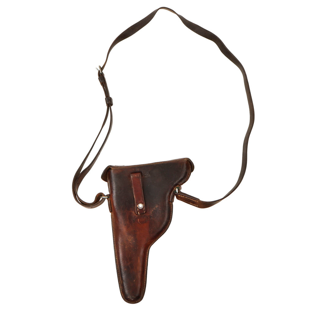 Original Switzerland Pre-WWII Era Swiss Customs Brown Leather Holster With Shoulder Strap For The Model 1882/29 Ordnance Revolver Original Items
