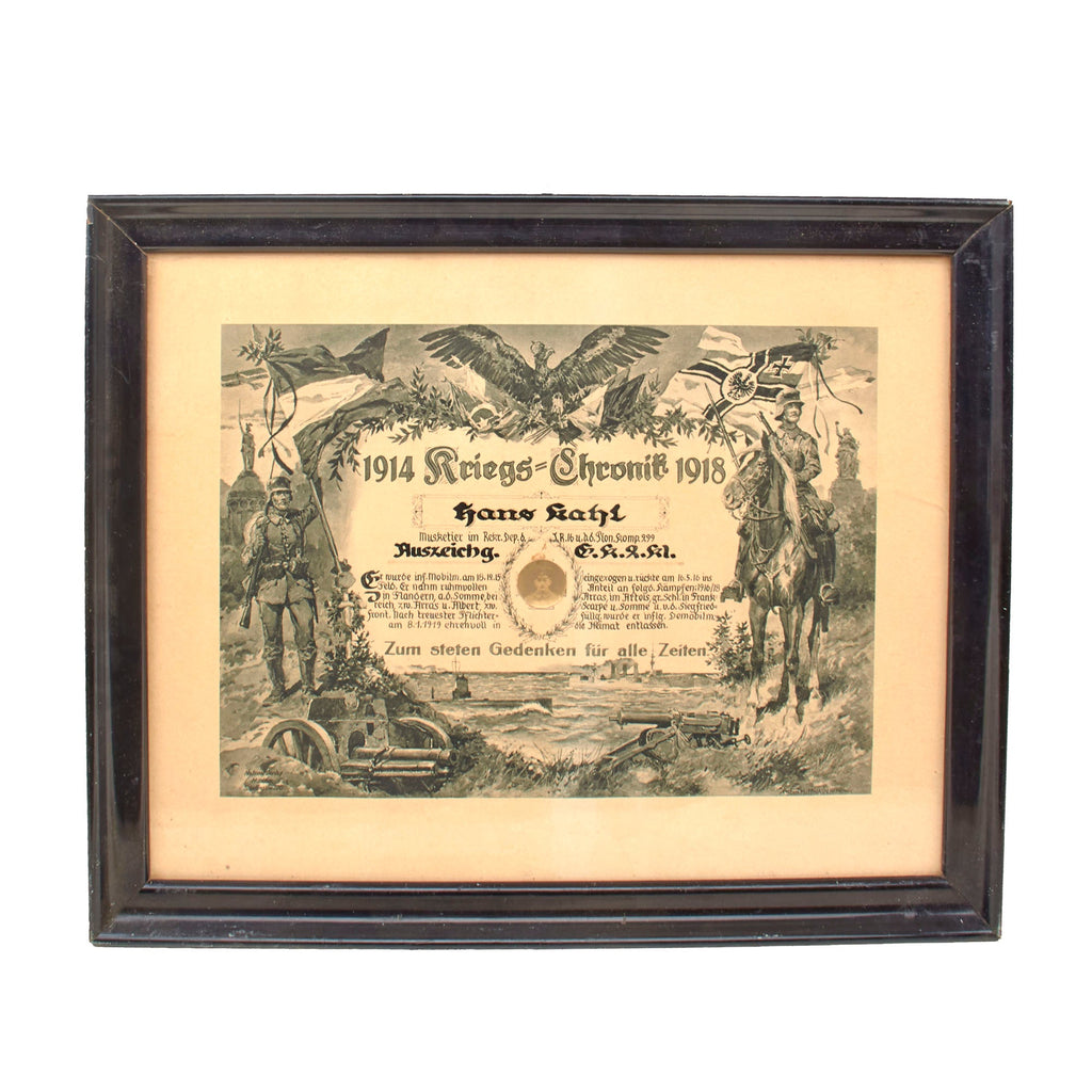 Original Imperial German WWI J.R. 16 Pioneer Company 299 Framed War Chronicle Document - 18 x 22 ¼” Original Items