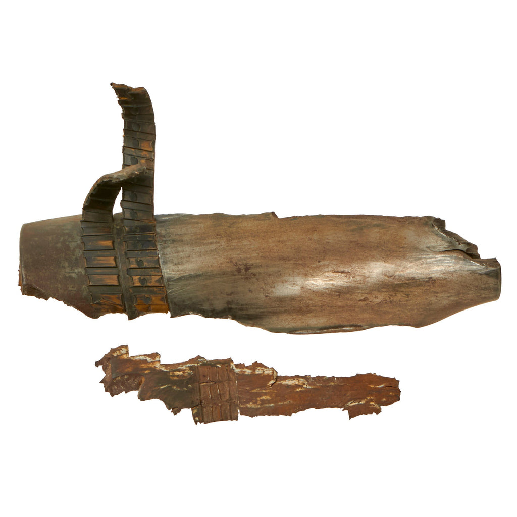 Original Imperial German WWI “Exploded” Artillery Shell Fragment with Driving Band Blown Open with Smaller Piece Original Items