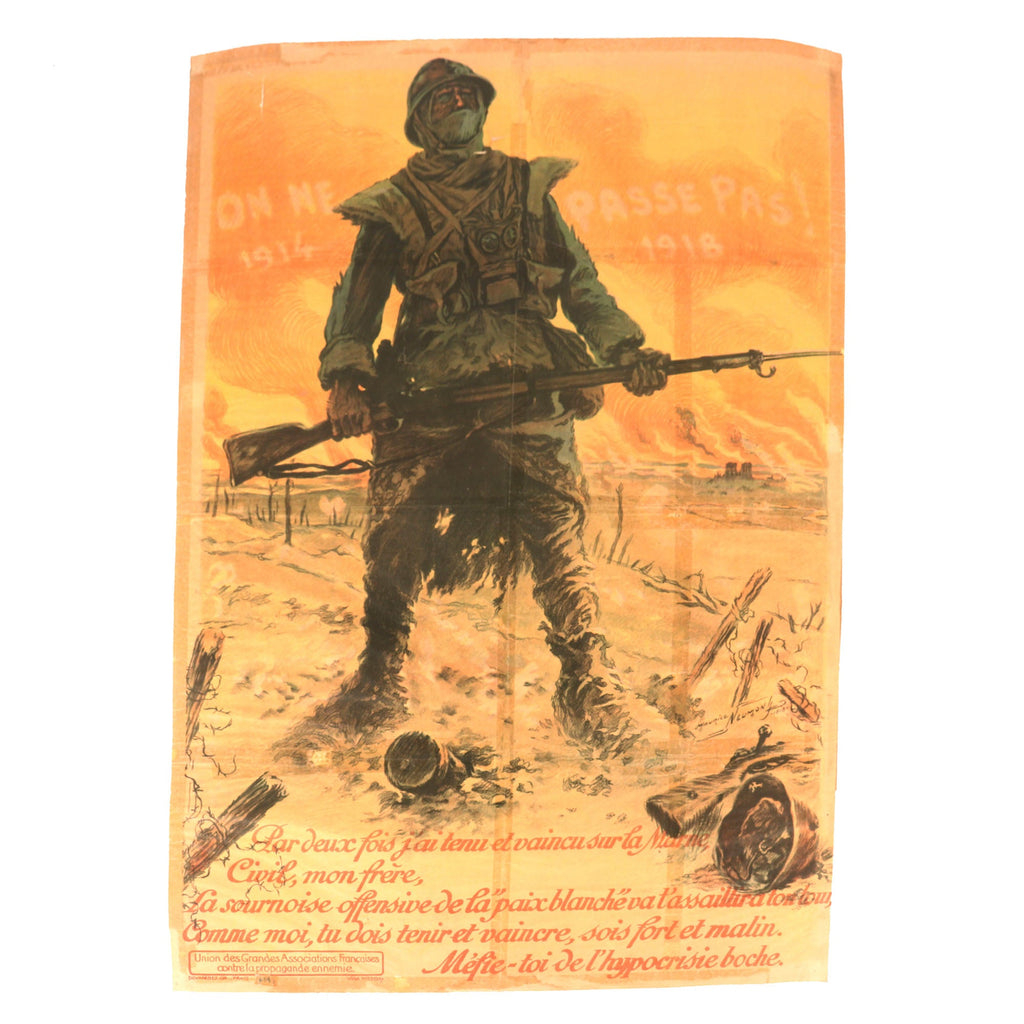 Original French WWI Extremely Scarce “They Shall Not Pass” 1918 Propaganda Poster by Maurice Neumont - 31½ x 45” Original Items
