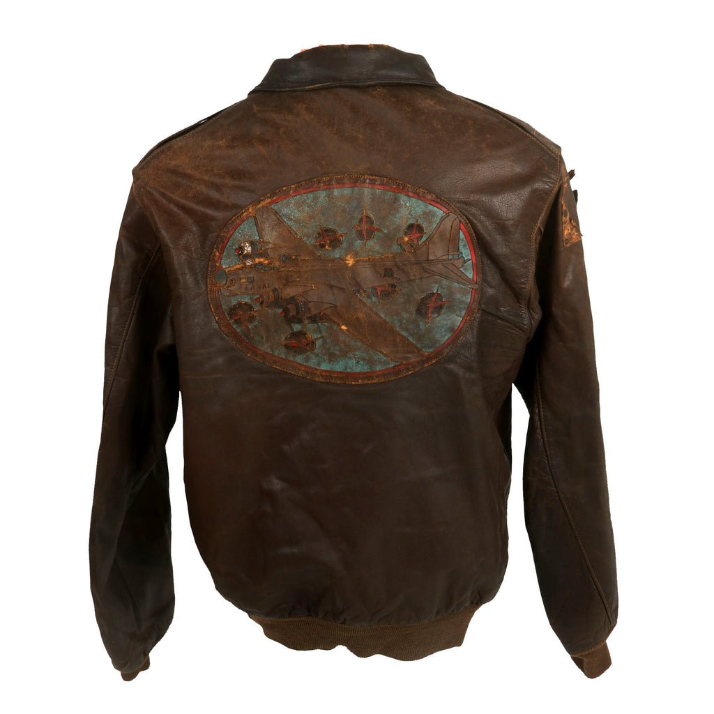 Original U.S. WWII A-2 Leather Flight Jacket Featuring Painted Squadron Insignia For The 346th Bombardment Squadron, 99th Bombardment Group Original Items