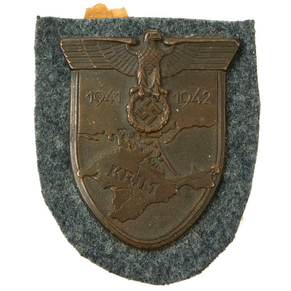 Original German WWII Heer Army Crimea Krim Shield Decoration with Back Plate & Fabric - Krimschild Original Items
