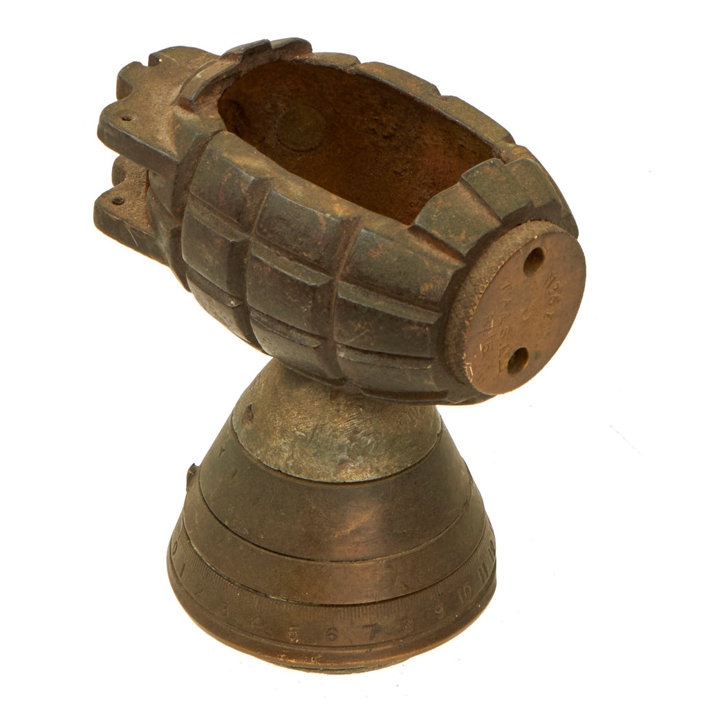 Original WWII British No.36 Mills Bomb Grenade Trench Art Ashtray with Artillery Fuse Base - Dated 1915 Original Items