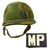 Original U.S. Late Vietnam War Era Military Police M1 Helmet with 1974 Dated Camouflage Cover, Liner and Leather ‘MP’ Brassard Original Items