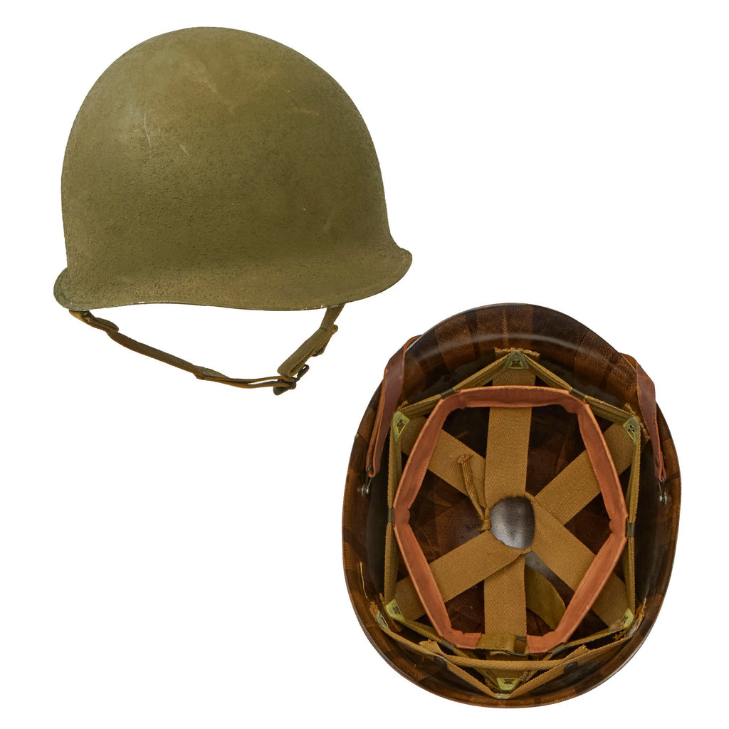 Original U.S. WWII 1942 Complete M1 McCord Front Seam Fixed Bale Helmet with Rare Inland Liner - Unissued Condition Original Items