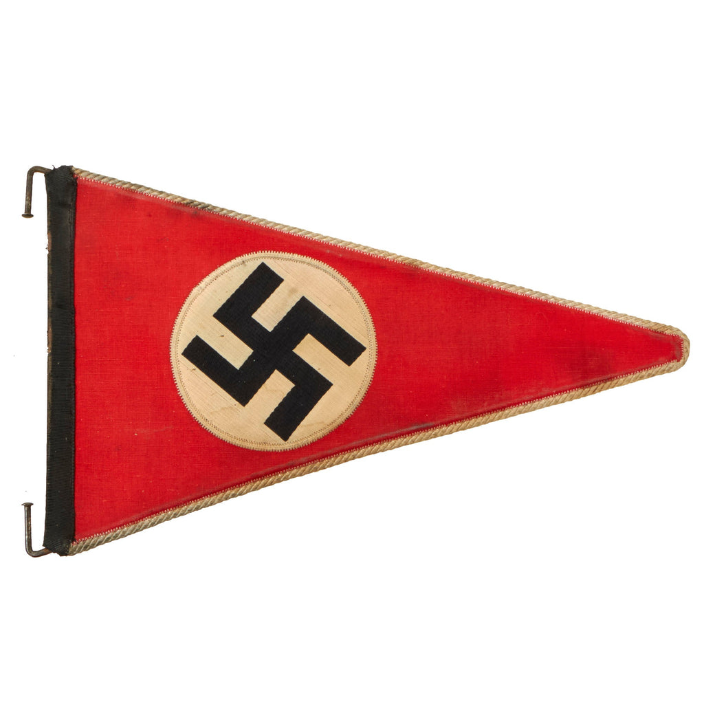 Original German WWII NSDAP National Socialist Rigid Vehicle Staff Pennant Flag with End Fittings - 7 ½" x 12 ½" Original Items