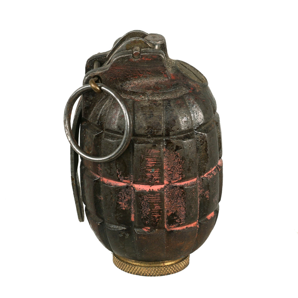 Original British WWI to Interwar Era Inert Mills Bomb No. 5 MKI Grenade With Pink Band for Alumatol Filling Original Items