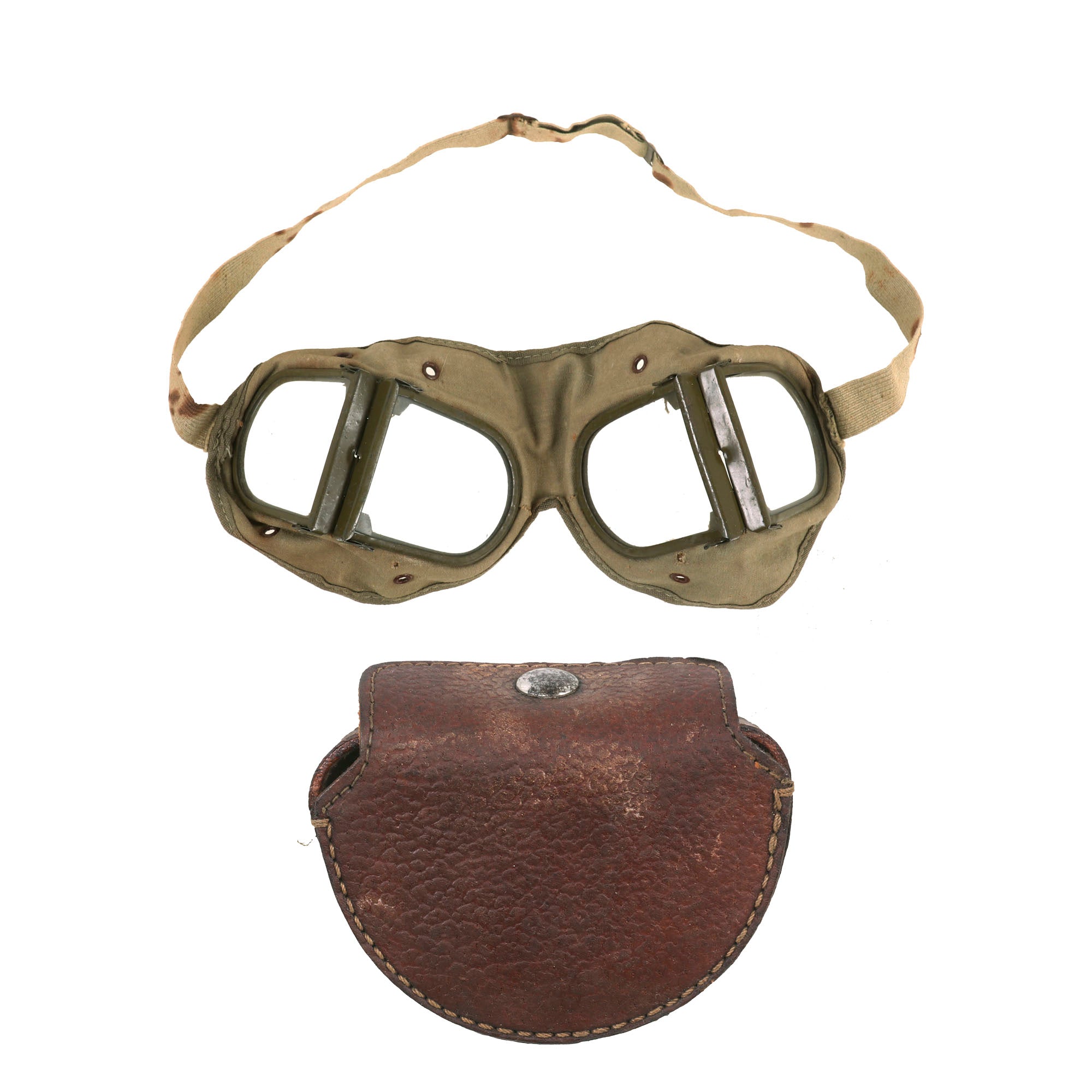 Original Japanese WWII Folding Tanker Goggles with Leather Case