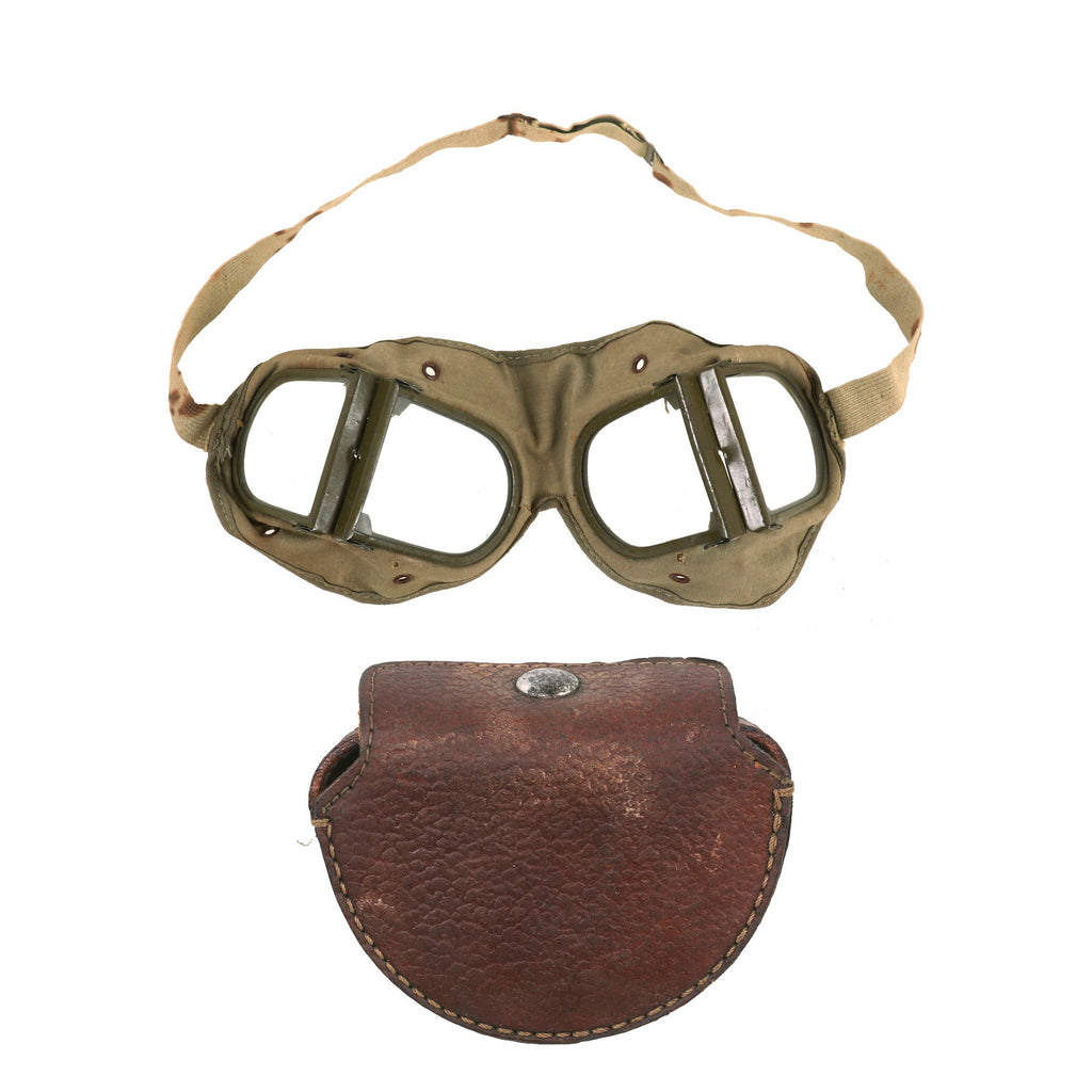 Original Japanese WWII Folding Tanker Goggles with Leather Case