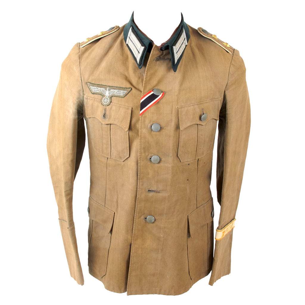 Original German WWII Heer Army Infantry Hauptmann Officer M41 Tropical Afrika Korps Uniform Tunic with KRETA Cuff Title & Award Loops Original Items