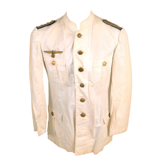 Original German WWII Kriegsmarine Kapitänleutnant Officers White Summer Uniform Tunic with Banded Collar Original Items
