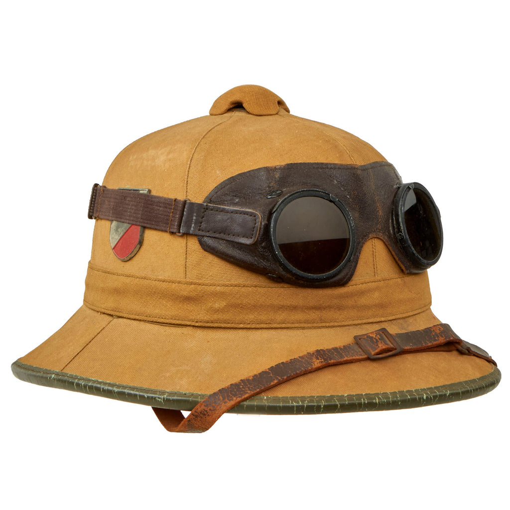 Original German WWII 1942 Dated First Model DAK Afrikakorps Sun Helmet by ORL with Ultrasin Goggles - size 55 Original Items