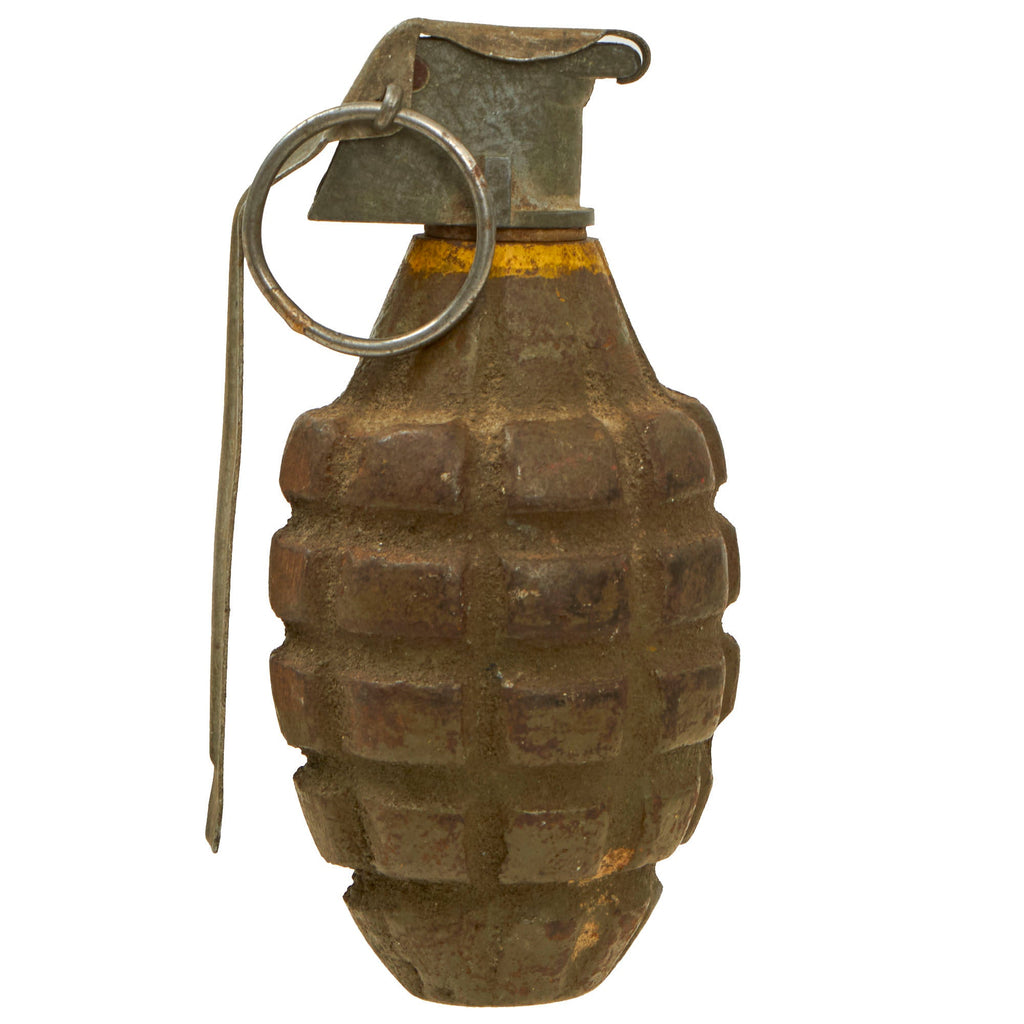Original U.S. WWII Inert MkII Pineapple Grenade with Yellow Ring with M6A3 Fuze Original Items