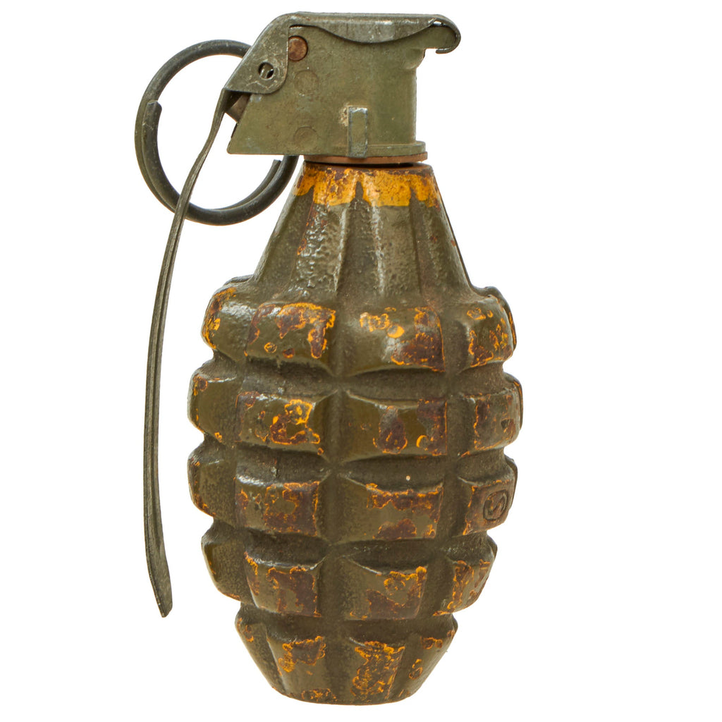 Original U.S. WWII Inert MkII Pineapple Grenade with Yellow Ring & M10A1 Fuze Original Items