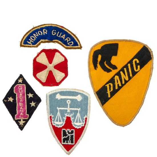 Original U.S. WWII to Vietnam War Era Shoulder Sleeve Insignia Lot With Theater Made Patches Featuring Australian Made 1st Marine Division Guadal Canal Insignia - 4 Items Original Items