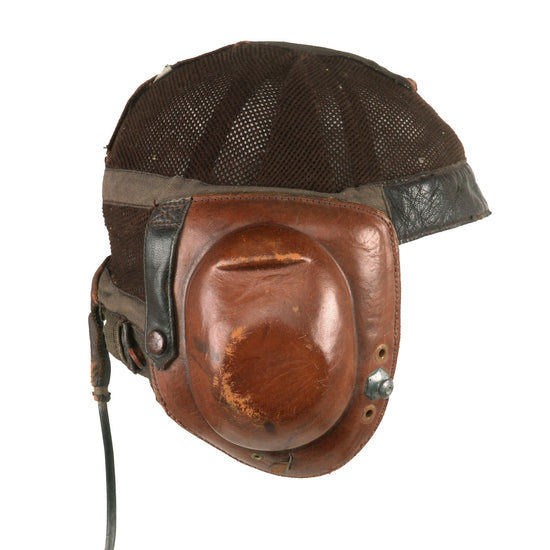 Original German WWII Luftwaffe LKpN101 Netzkopfhaube Summer Flying Helmet in Size 60cm with Avionics Original Items