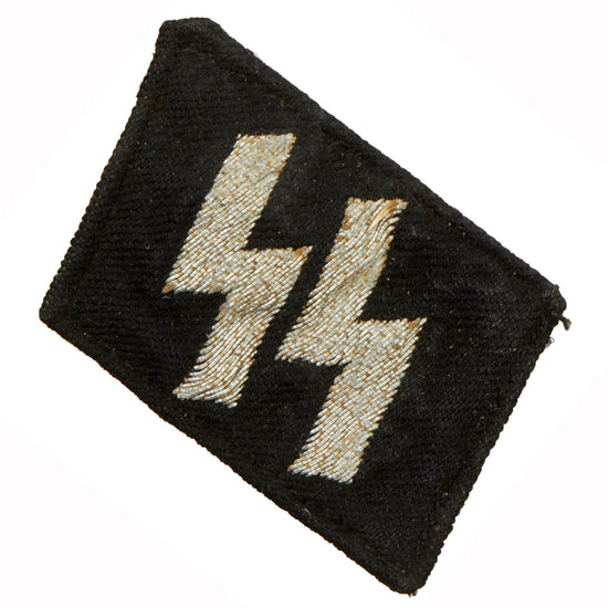 Original German WWII SS Flatwire Embroidered EM/NCO Double Sig Rune Collar Tab - Schutzstaffel Original Items