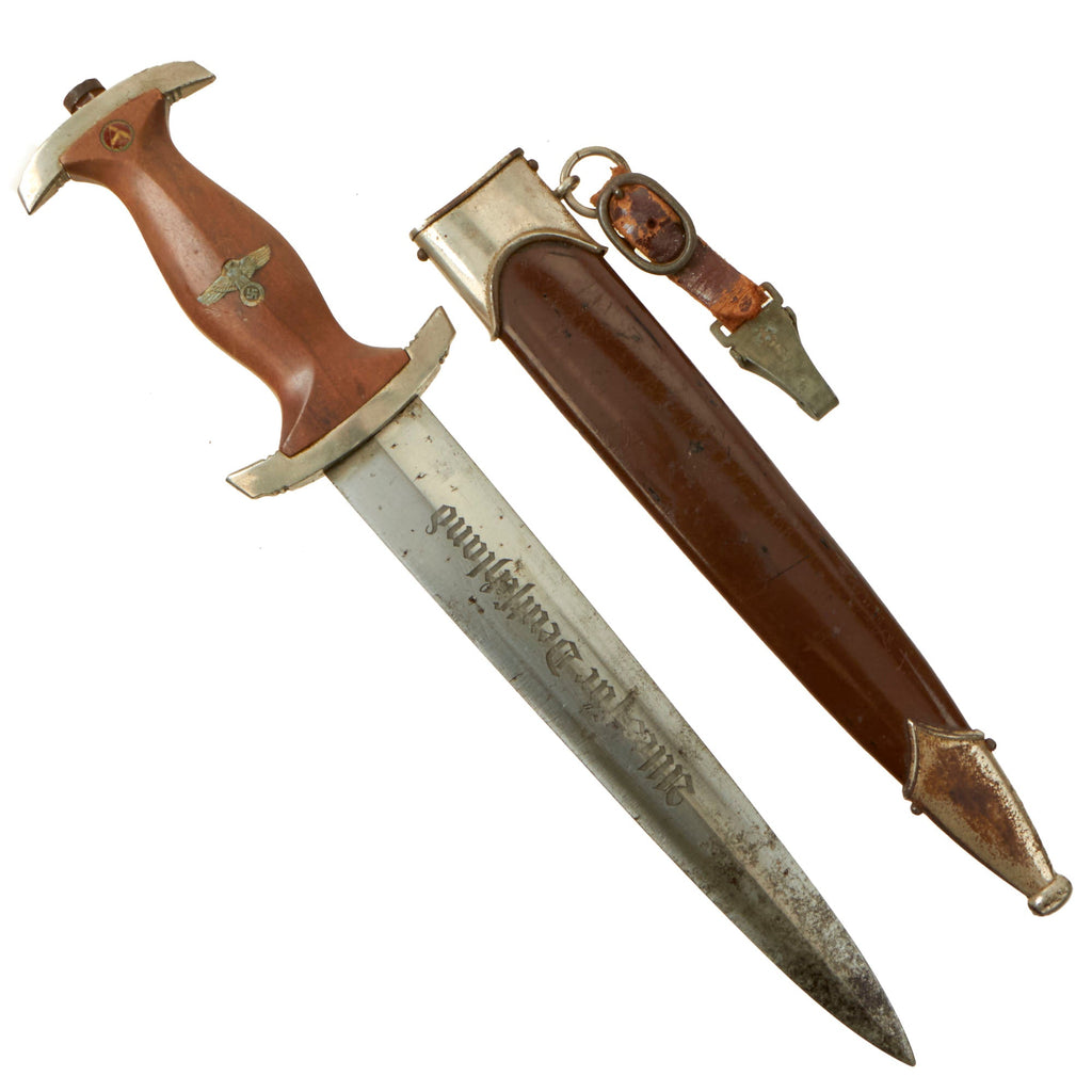 Original German WWII SA Dagger by Rare Maker Artur Schüttelhofer & Co. with Scabbard & Hanger - RZM M7/13 Original Items