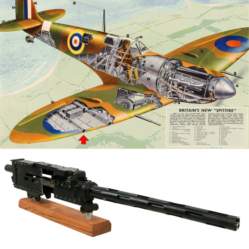 Original British WWII 1943 Dated R.A.F. Aircraft Browning .303 Mark II Display Machine Gun by John Inglis on Stand - Spitfire Supermarine, Hawker Hurricane & Avro Lancaster Original Items