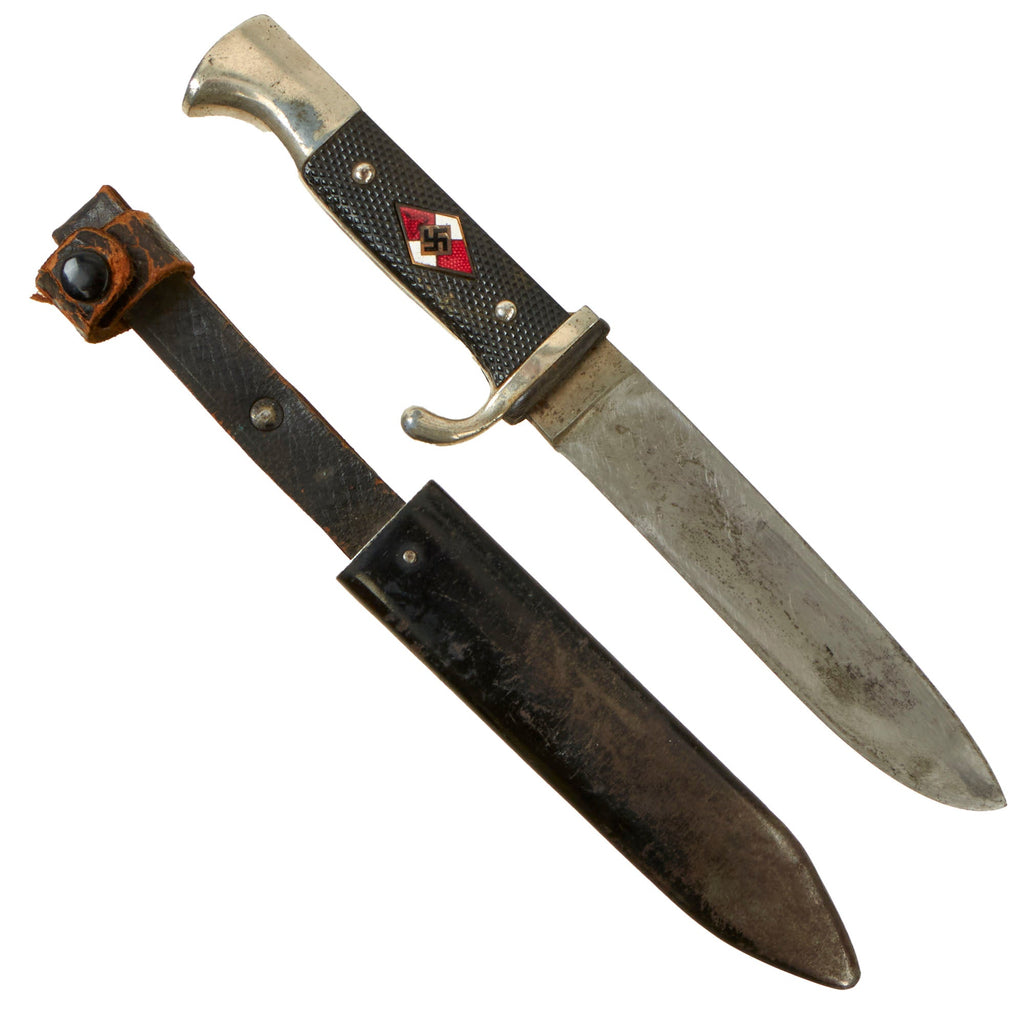 Original German WWII Service Used Late Pattern HJ Knife with Scabbard - Markings Worn Away Original Items