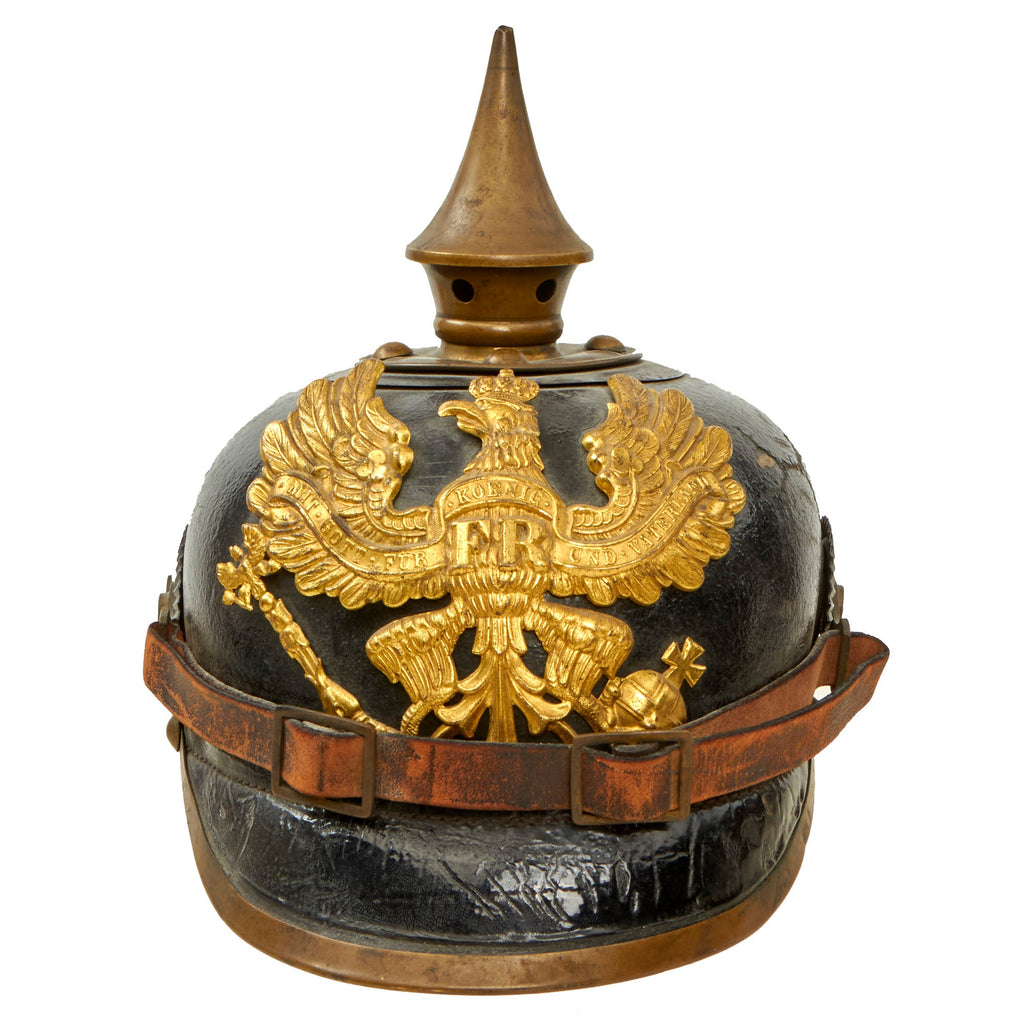 Original German WWI Prussian M1895 Pickelhaube Spiked Helmet with Original Cockades and Chinstrap - Size 57 Original Items
