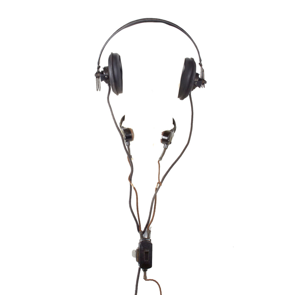 Original German WWII Panzer Armored Vehicle Model B Headset with Throat Mic Original Items