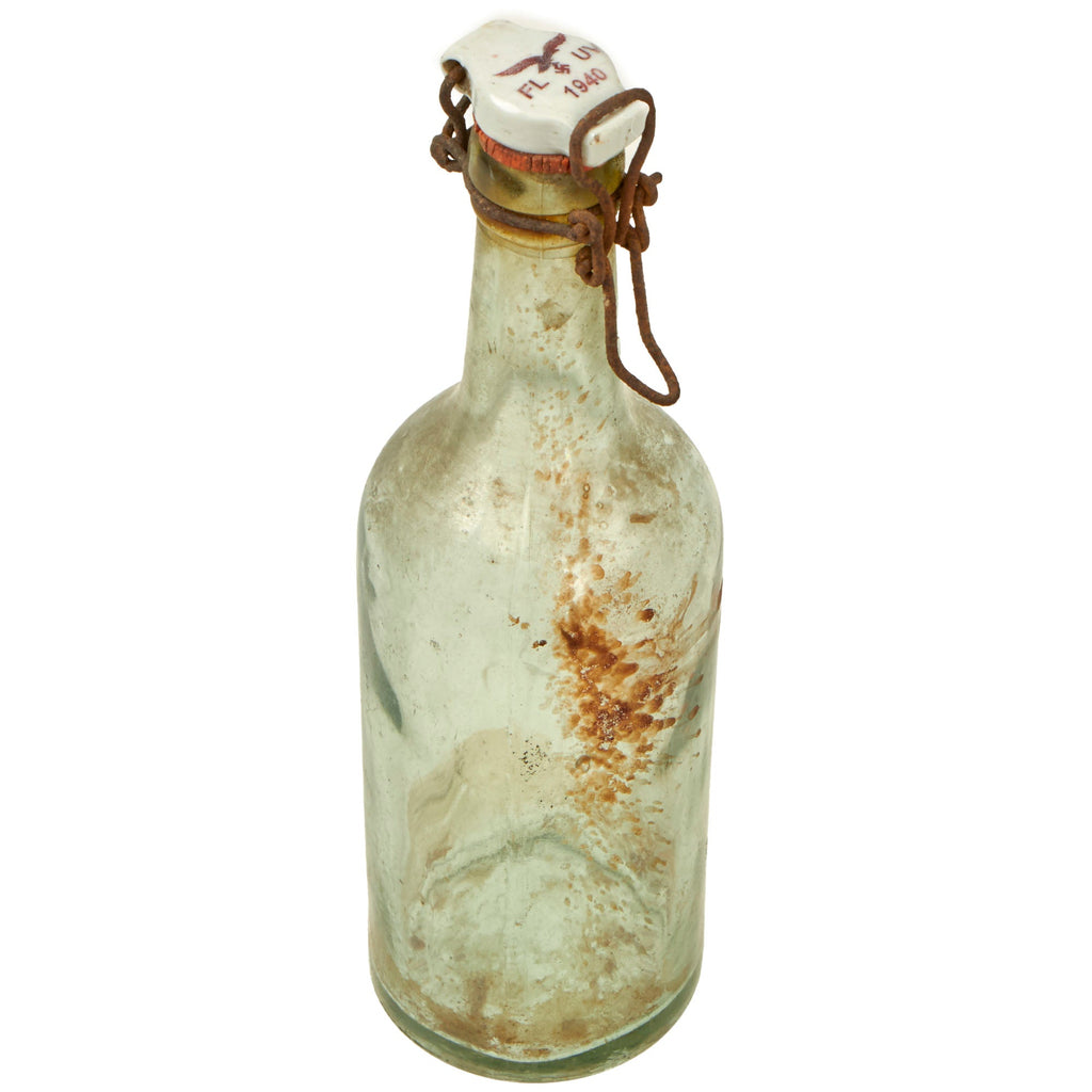 Original German WWII Luftwaffe FL UV Marked Clear Glass Beer Bottle - dated 1940 Original Items