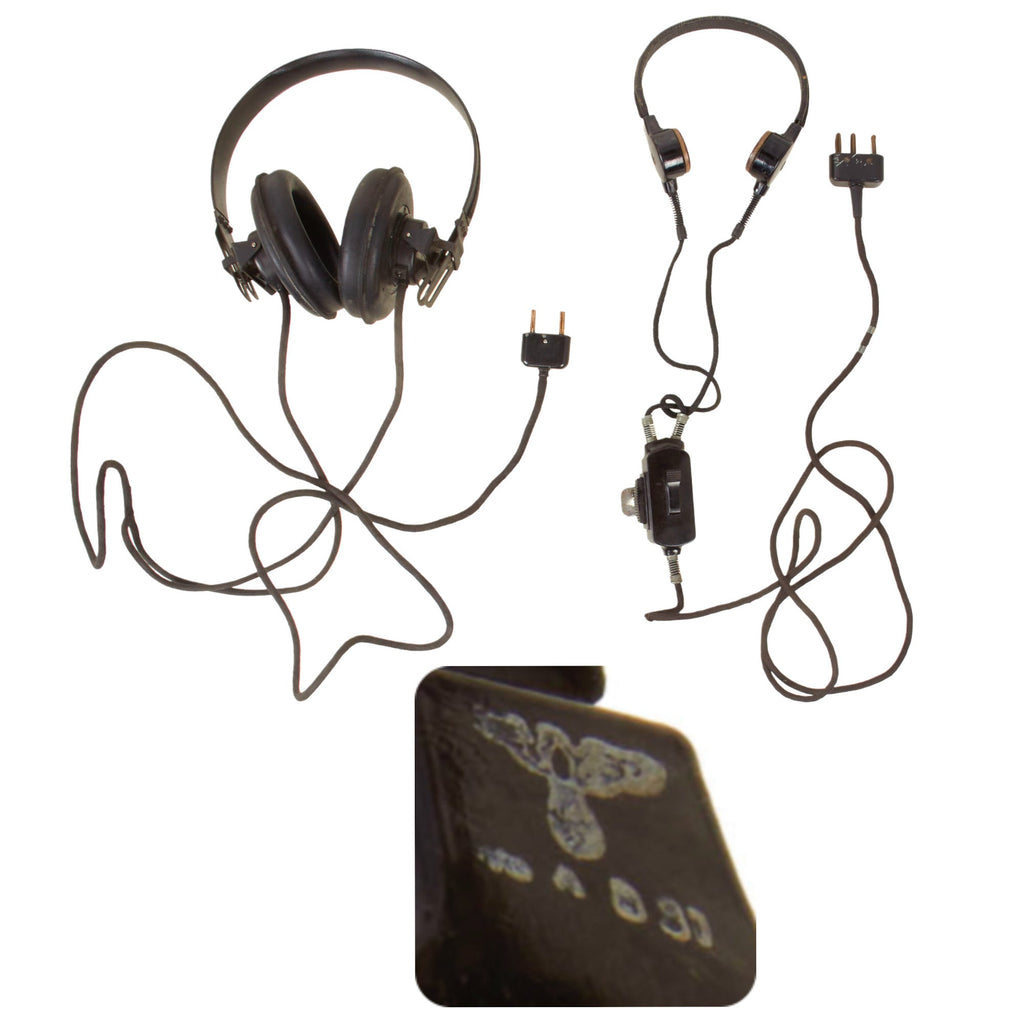 Original German WWII Panzer Armored Vehicle Model B Headset with Throat Mic Original Items