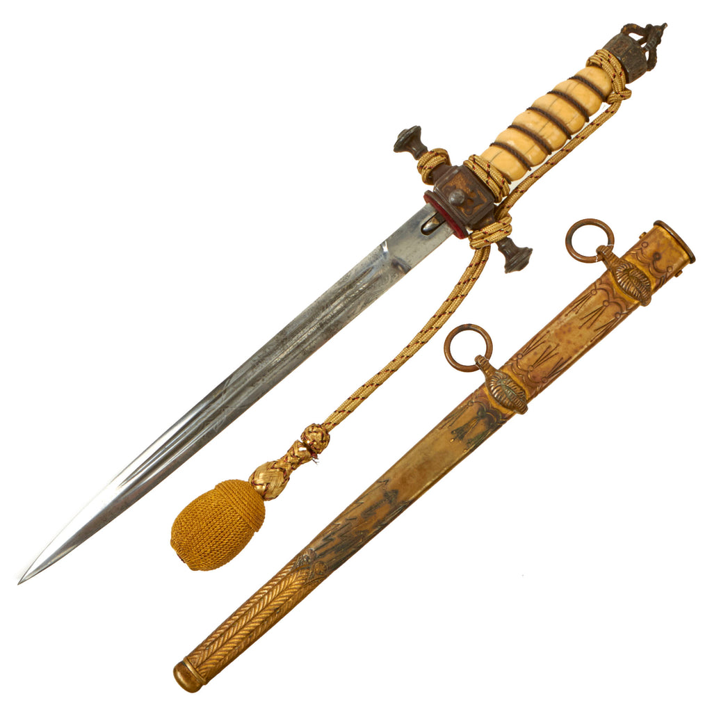 Original Rare German Weimar Period Deluxe Model 1902 Reichsmarine Naval Dagger with Crown Pommel & Etched Scabbard Original Items