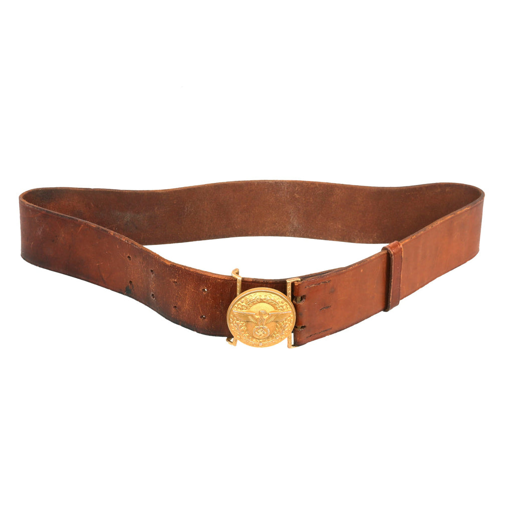 Original German WWII NSDAP Leader Leather Belt with Aluminum Belt Buckle by Wilhelm Deumer - RZM M4/72 Original Items