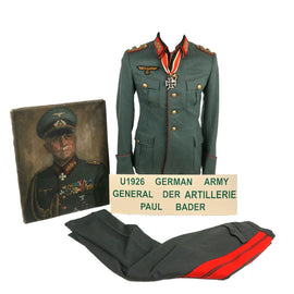 Original German WWII Commander General der Artillerie Paul Bader - 2nd Motorized Infantry Div. & Serbian Territory Uniform & Portrait Set - Formerly Part of the A.A.F. Tank Museum