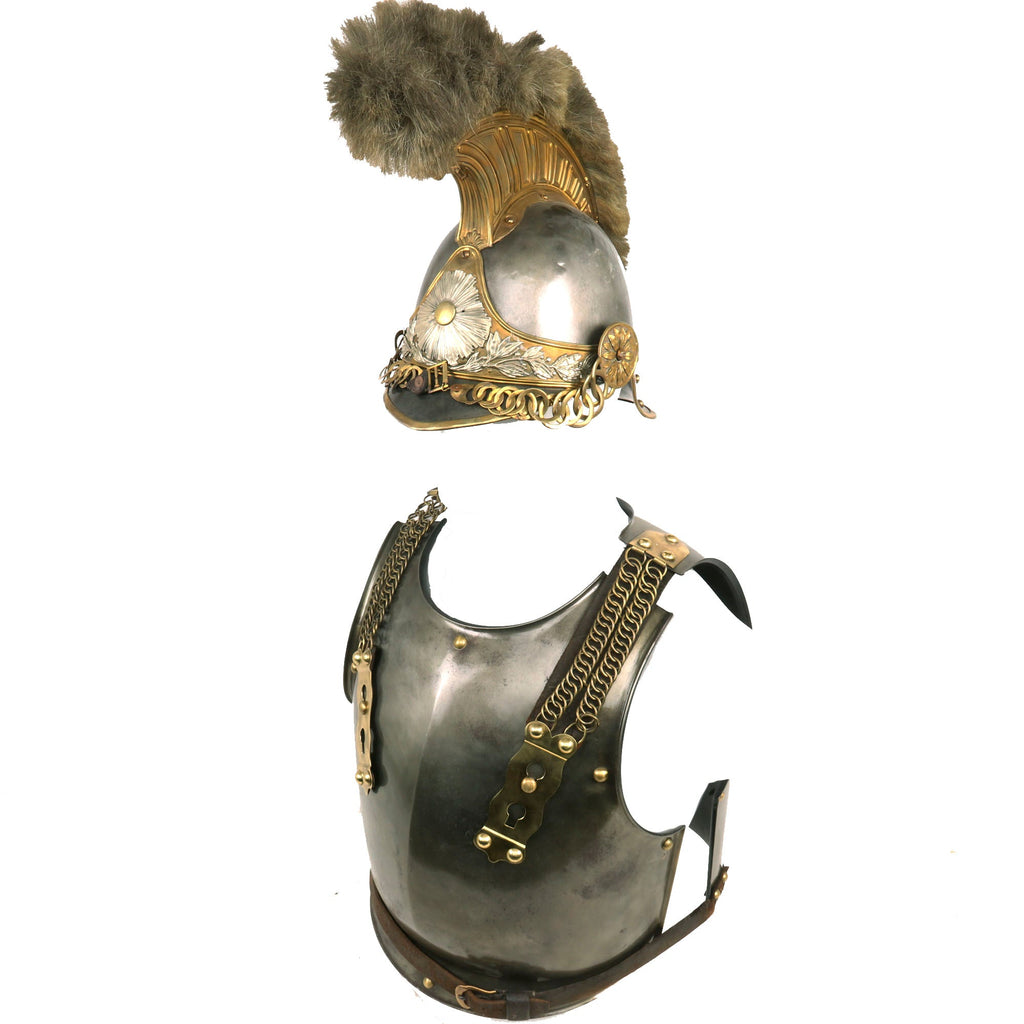 Original French 2nd Empire Model 1825 Carabinier Brass and Steel Helmet With Pattern 1814 Carabinier Cuirass Set Original Items