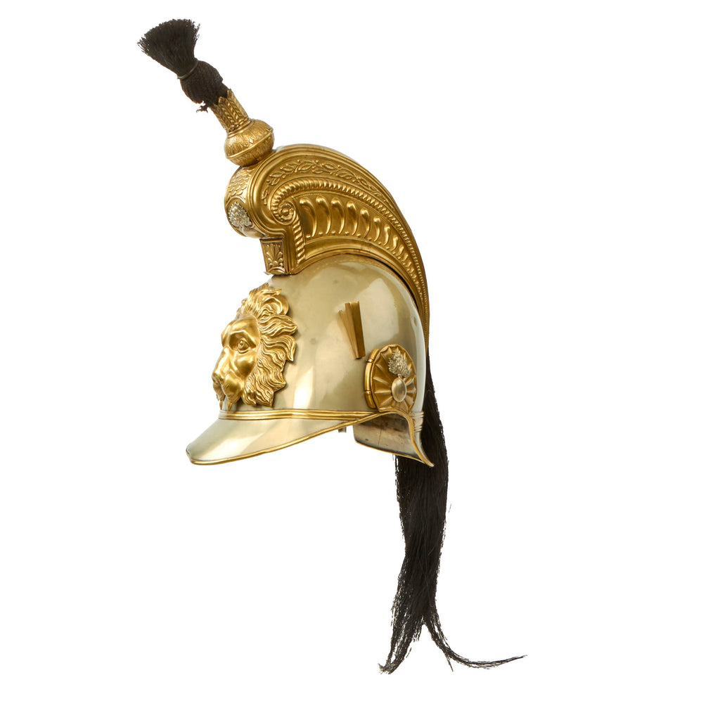 Original Belgian Cuirassier Cavalry Model 1845 Helmet with Lion Front Plate and Original Plume Original Items