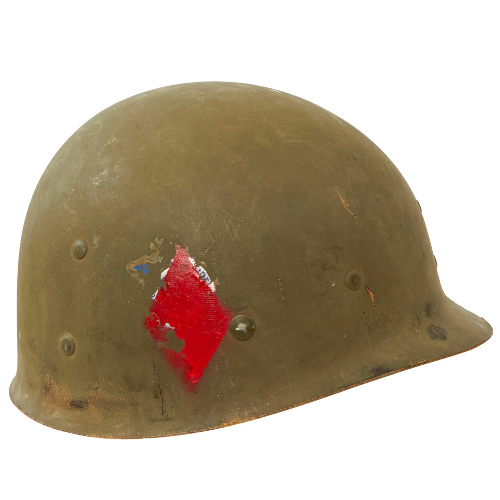 Original U.S. WWII M1 Helmet High Pressure Seaman Paper Co Liner With 5th Infantry Division Painted Insignia Original Items