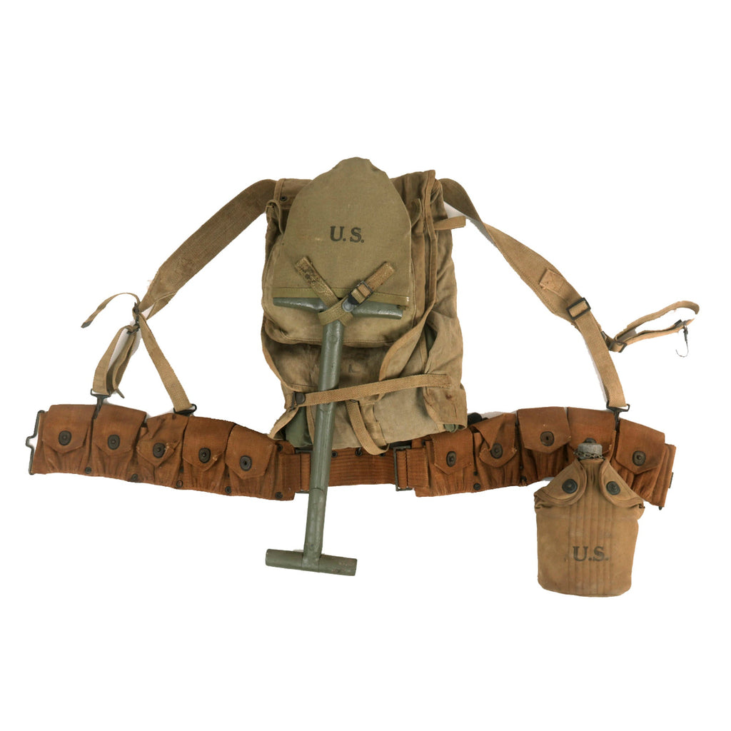 Original U.S. WWI WWII G.I. Field Gear Lot with 1917 Dated Haversack Original Items
