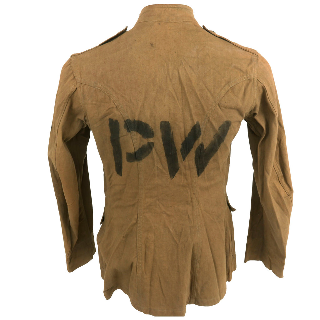 Original U.S. WWII German POW WWI Uniform Jacket with Axis Prisoner of War “PW” Stenciled - From Camp Joseph T. Robinson, Arkansas Original Items