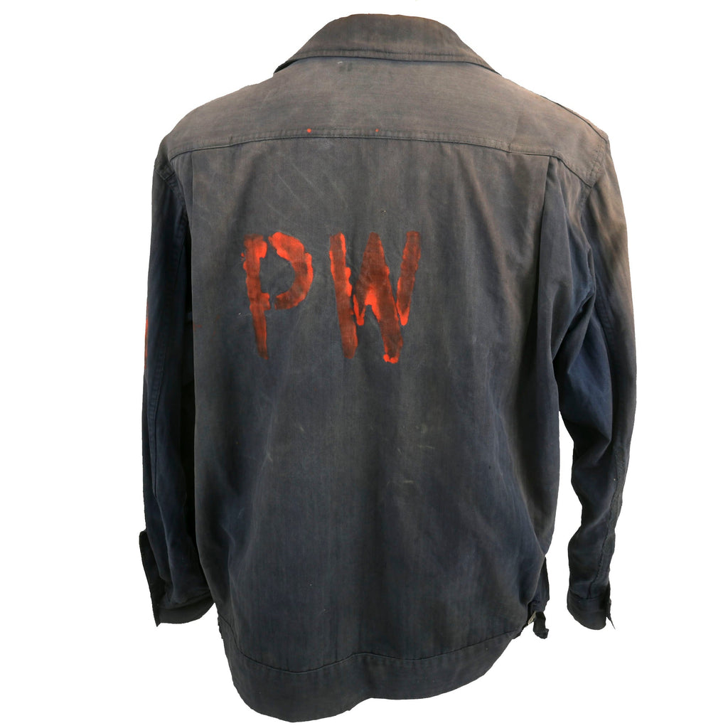 Original U.S. WWII M-1940 Blue HBT Fatigue Jacket with Axis Prisoner of War “PW” Stenciled - From Camp Joseph T. Robinson, Arkansas Original Items