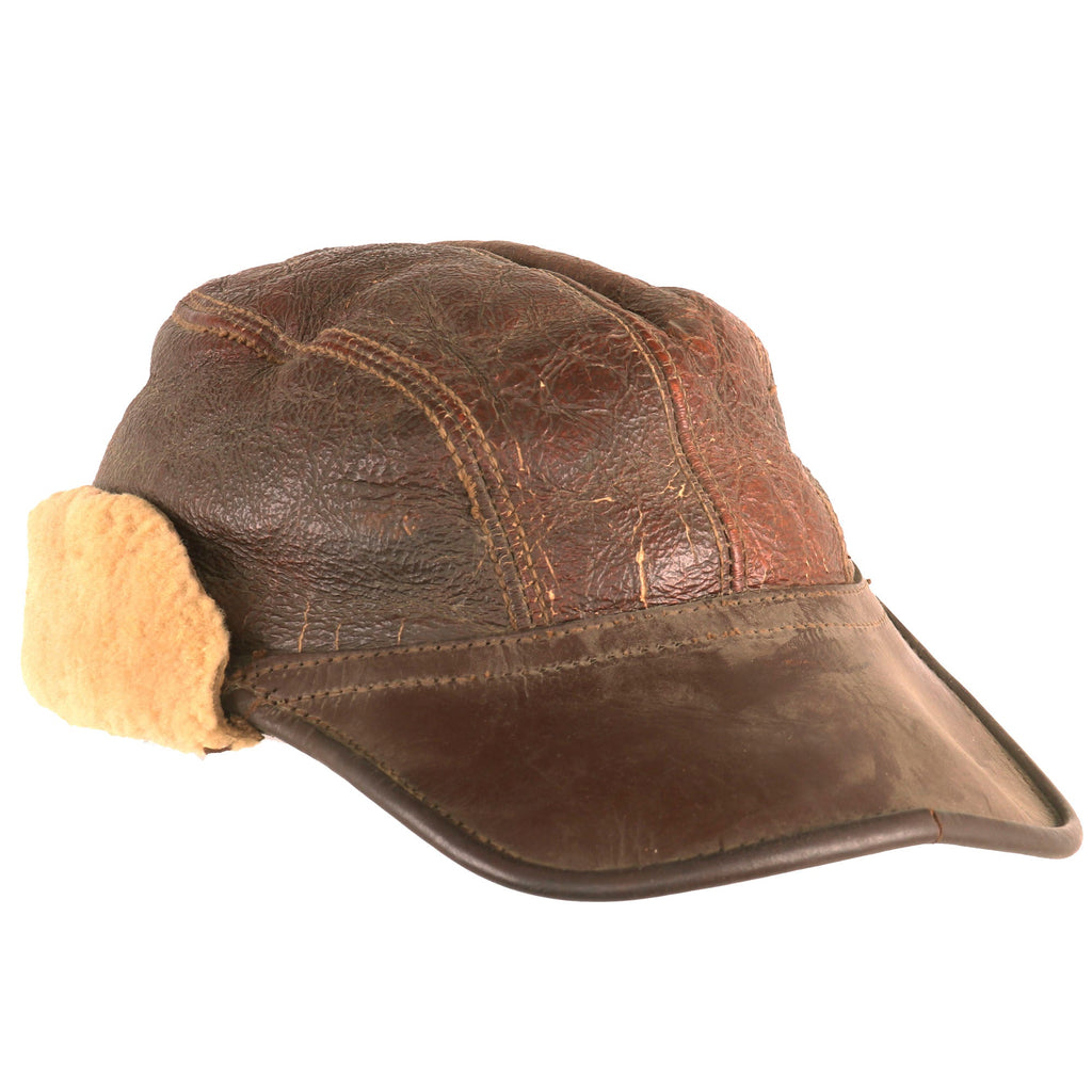 Original U.S. WWII Army Air Forces B-2 Gunner & Air Crew Shearling Leather Billed Cap Original Items