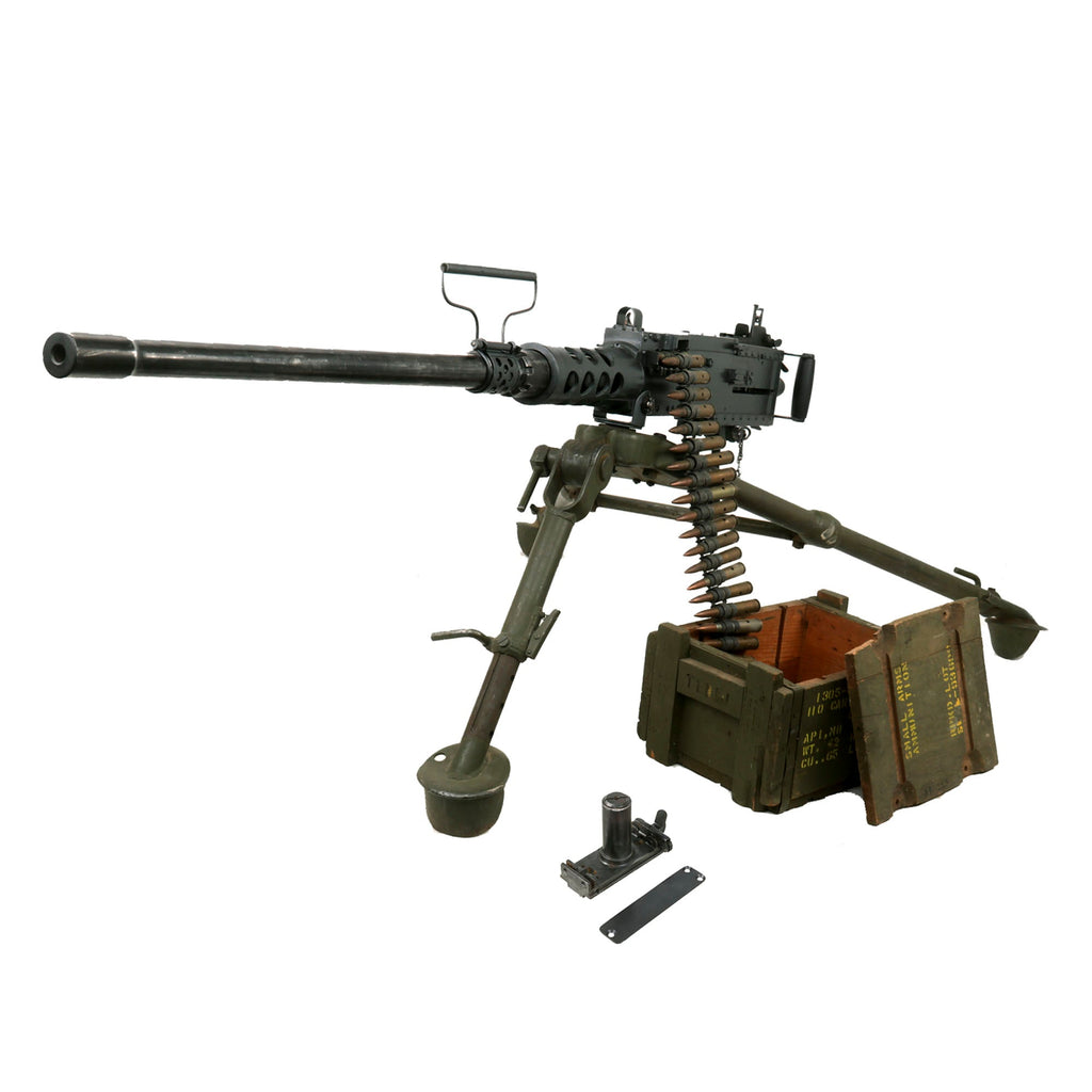 Original U.S. WWII M2HB Browning .50 Caliber “Ma Deuce” Display Machine Gun by AC Spark Plug Div. with 1943 Dated M3 Tripod & Accessories Original Items