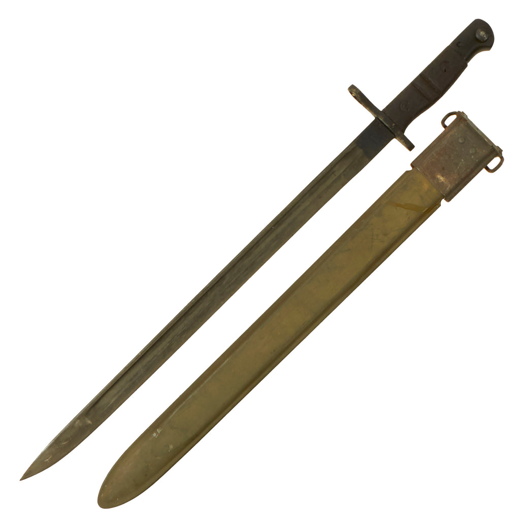 Original U.S. WWI M1917 Enfield Rifle Bayonet by Winchester with WWII Fiberglass Scabbard for Trench Shotgun Original Items